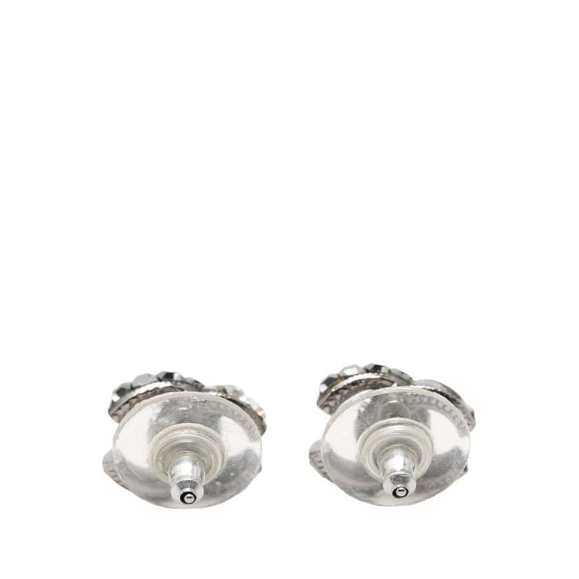 Chanel CC Brass and Strass Push Back Earrings Silver Metal Very good condition - Back View
