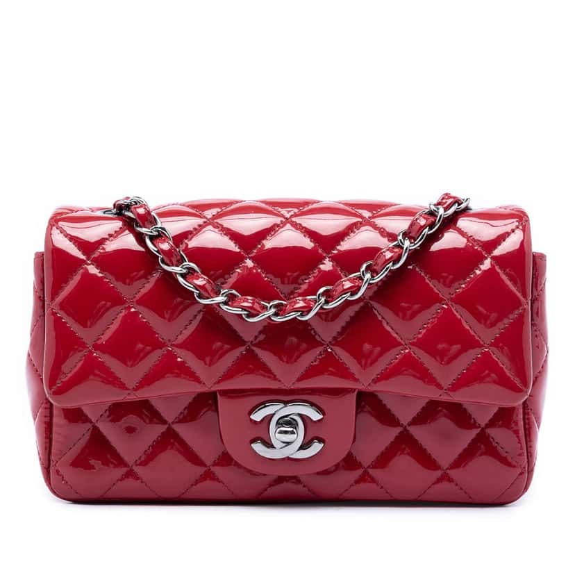 Chanel Mini Rectangular Classic Patent Single Flap Red Leather Very good condition - Front View