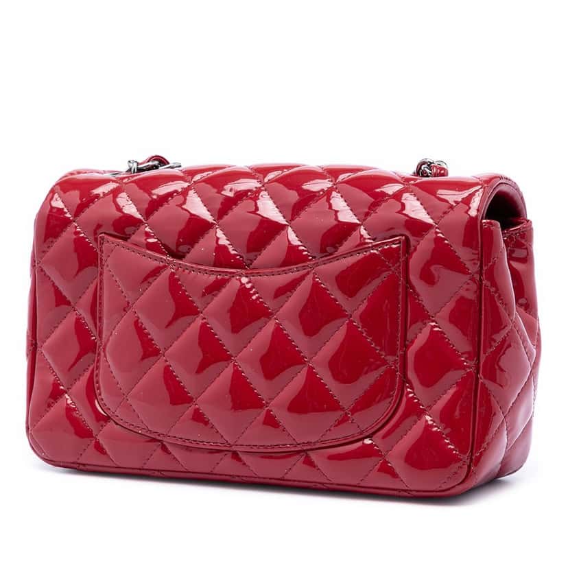 Chanel Mini Rectangular Classic Patent Single Flap Red Leather Very good condition - Back View