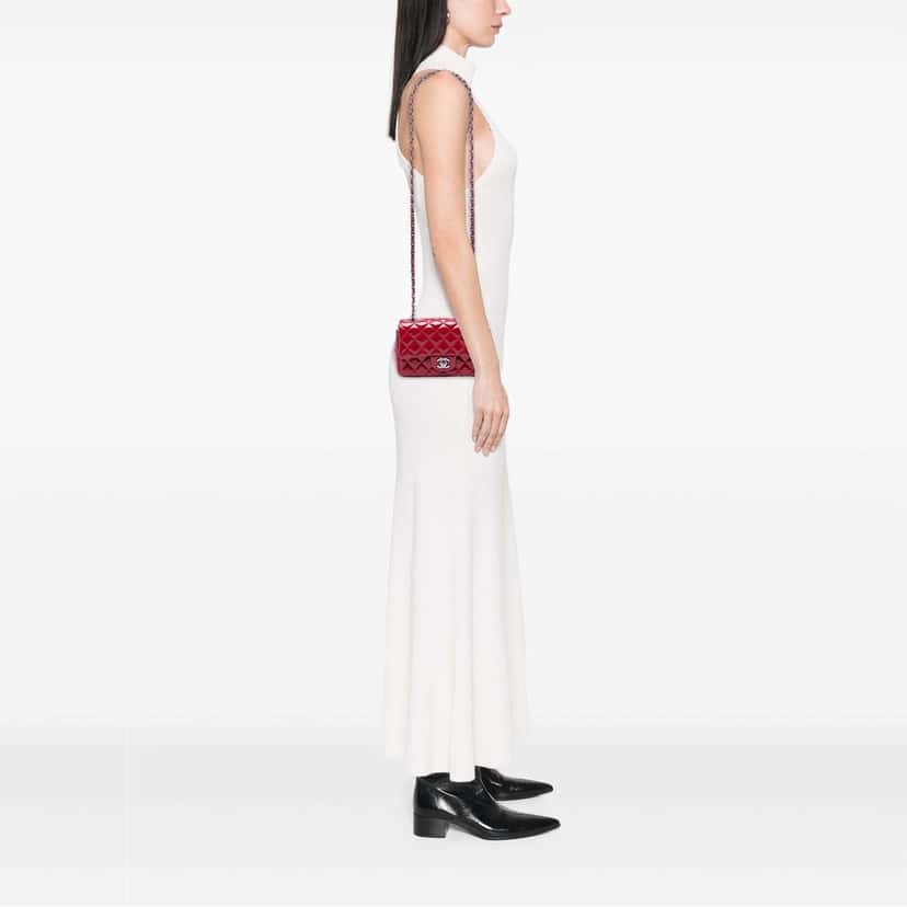 Chanel Mini Rectangular Classic Patent Single Flap Red Leather Very good condition - Box View