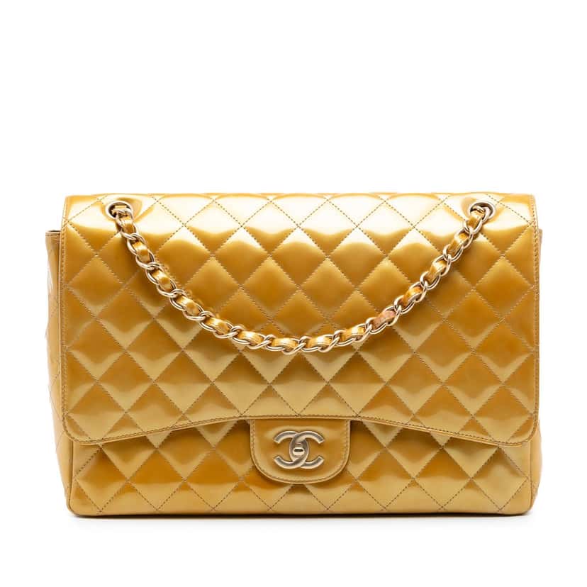 Chanel Maxi Classic Patent Single Flap Gold Leather Very good condition - Front View