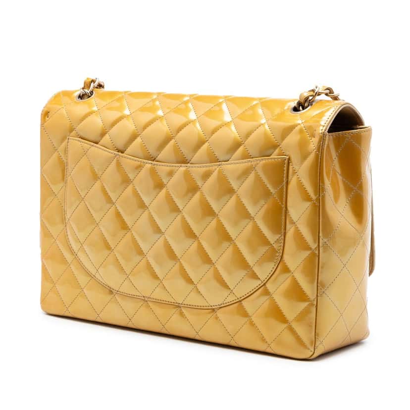 Chanel Maxi Classic Patent Single Flap Gold Leather Very good condition - Back View
