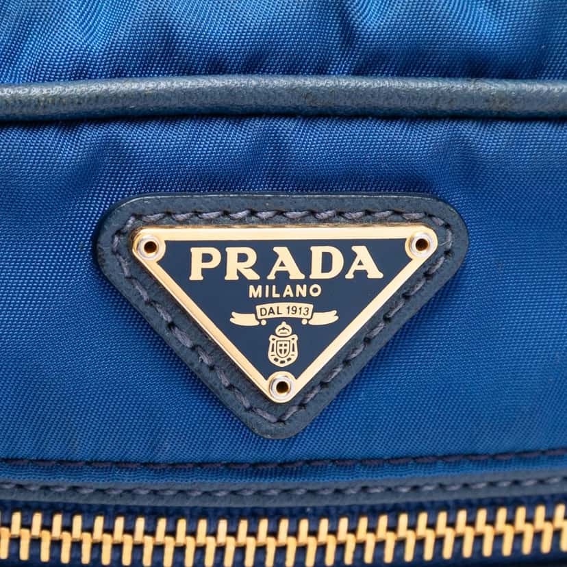 Prada Saffiano Trimmed Tessuto Camera Bag Blue Very good condition - Box View