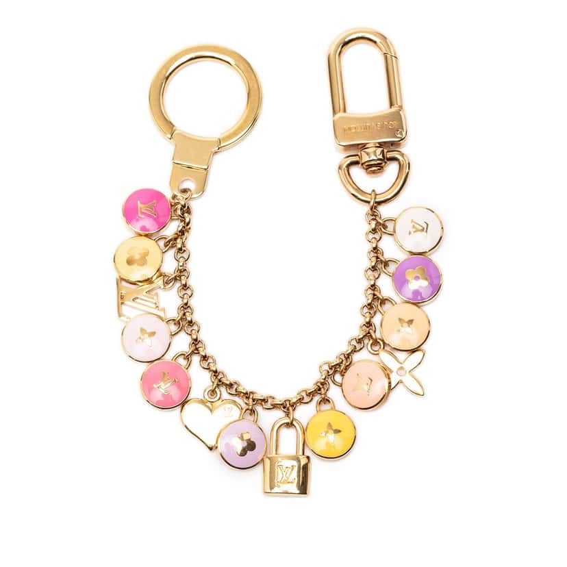 Louis Vuitton Gold Plated and Enamel Pastilles Key Chain and Bag Charm Gold Metal Very good condition - Front View