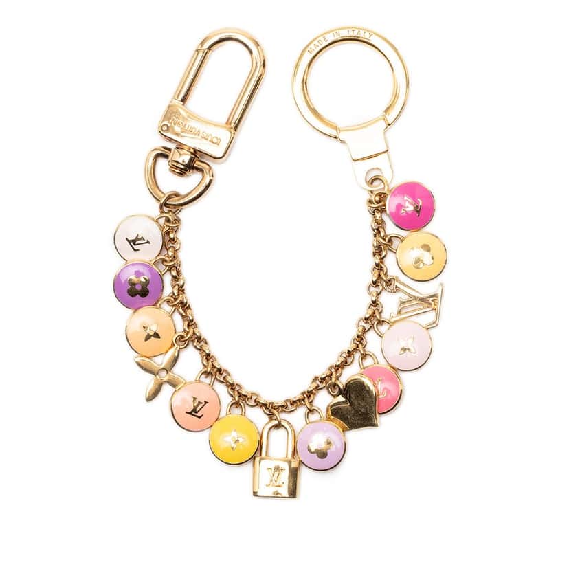 Louis Vuitton Gold Plated and Enamel Pastilles Key Chain and Bag Charm Gold Metal Very good condition - Back View