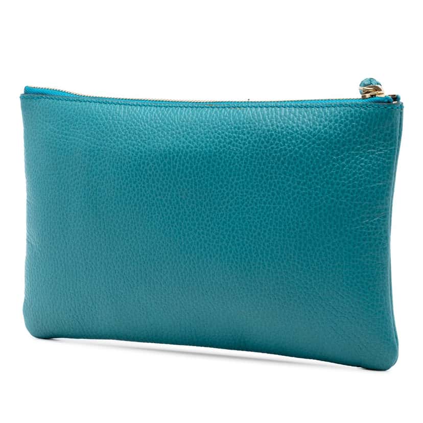Gucci Calfskin Bamboo Clutch Blue Leather Very good condition - Back View