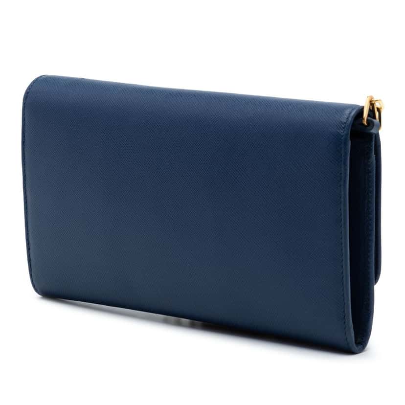 Prada Saffiano Wallet On Chain Blue Leather Very good condition - Back View