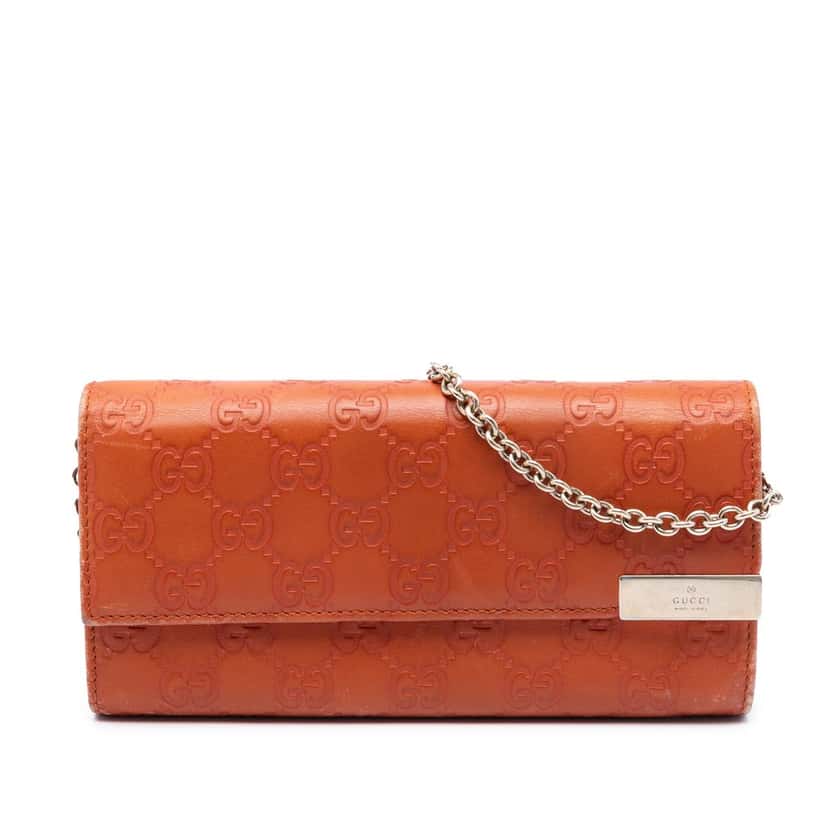 Gucci Guccissima Dice Wallet On Chain Orange Leather Very good condition - Front View
