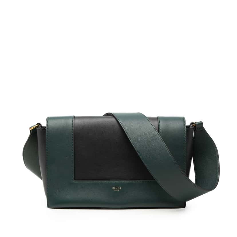 Celine Medium Shiny Smooth Calfskin Frame Shoulder Bag Green Leather Very good condition - Front View