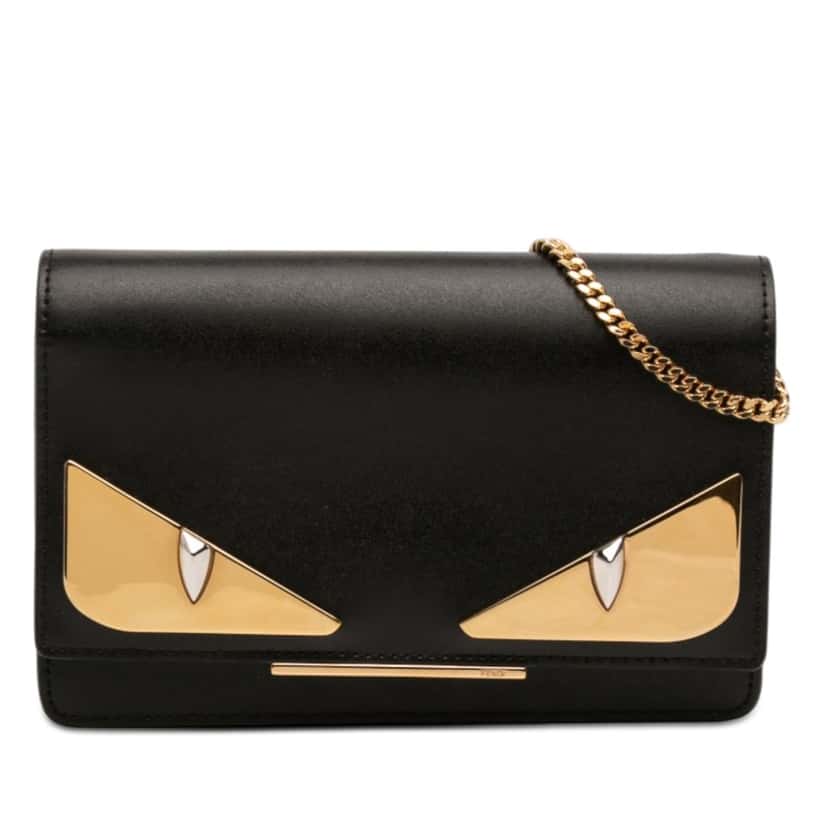 Fendi Leather Eye Monster Tube Wallet On Chain Black Leather Very good condition - Front View