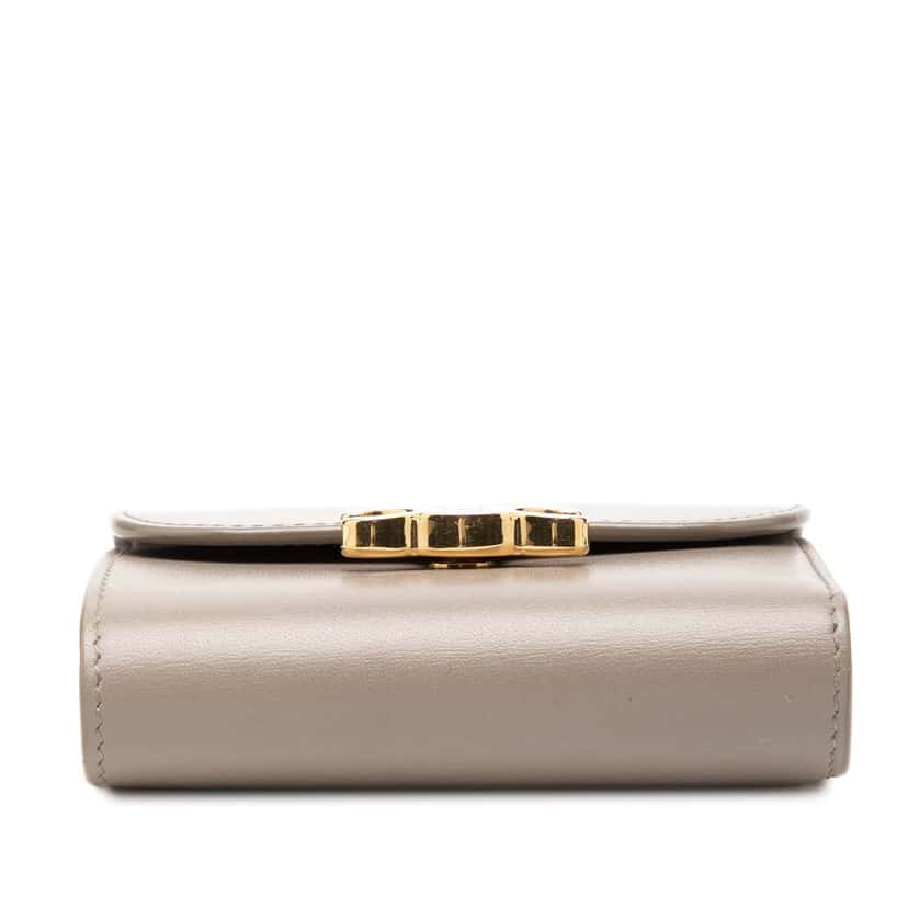 Celine Shiny Calfskin Triomphe Flap Small Wallet Brown Leather Very good condition - Inside View