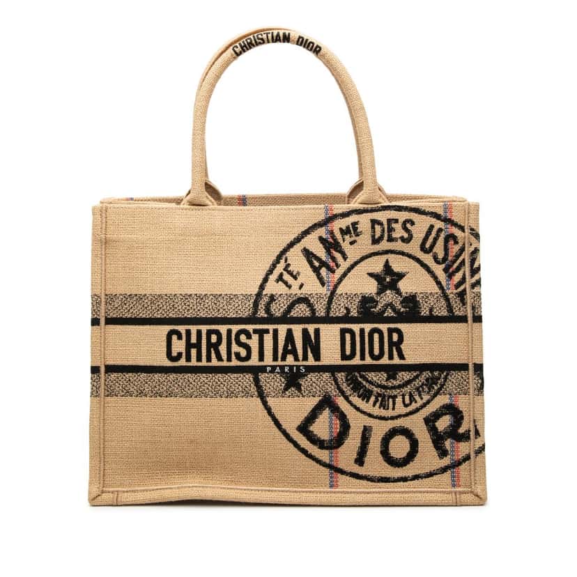 Dior Medium Jute Embroidered Book Tote Beige Very good condition - Front View