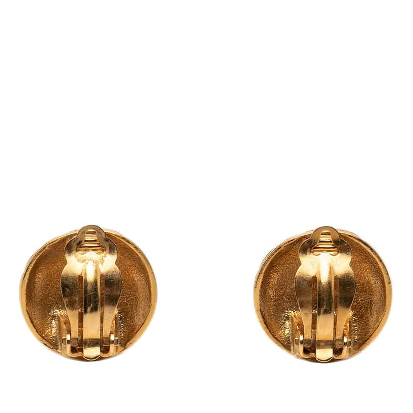 Chanel CC Gold Plated Quilted Round Clip On Earrings Gold Metal Very good condition - Back View