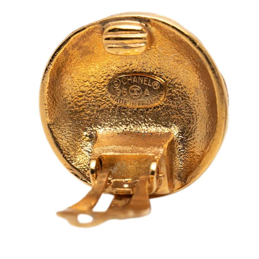 Chanel CC Gold Plated Quilted Round Clip On Earrings Gold Metal Very good condition - Inside View