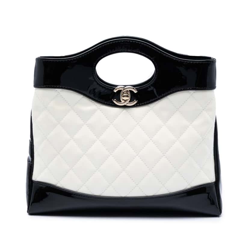 Chanel Mini Bicolor Quilted Patent 31 Shopping Bag White Leather Very good condition - Front View