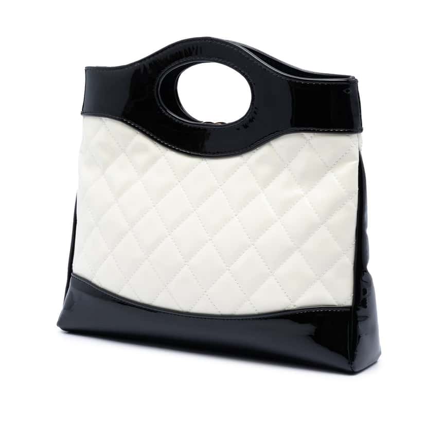 Chanel Mini Bicolor Quilted Patent 31 Shopping Bag White Leather Very good condition - Back View