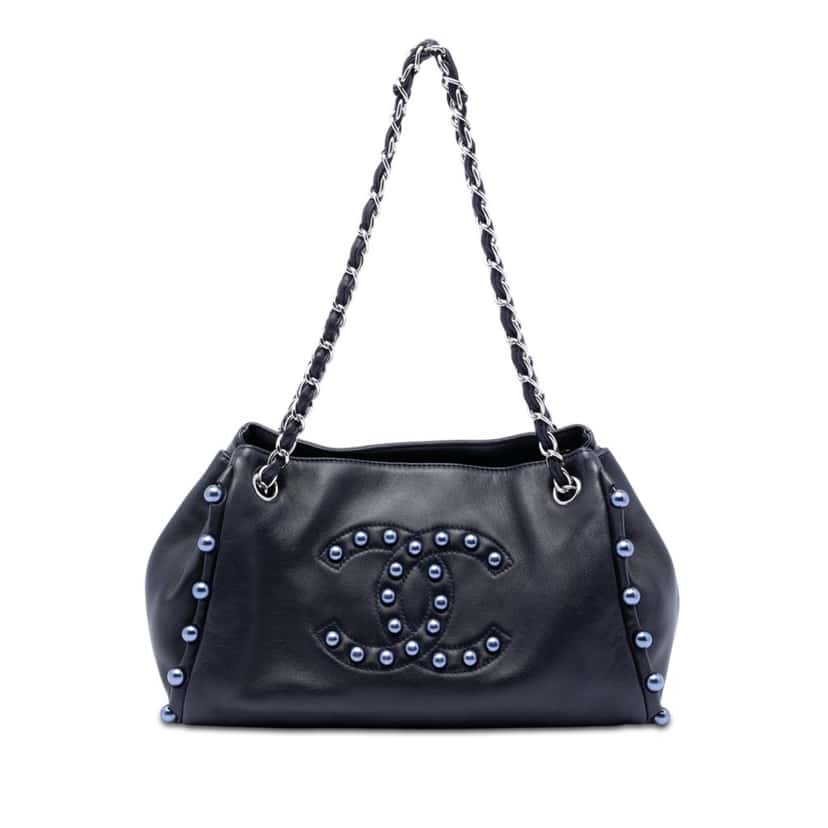 Chanel Small Lambskin Pearl Obsession Accordion Tote Blue Leather Very good condition - Front View