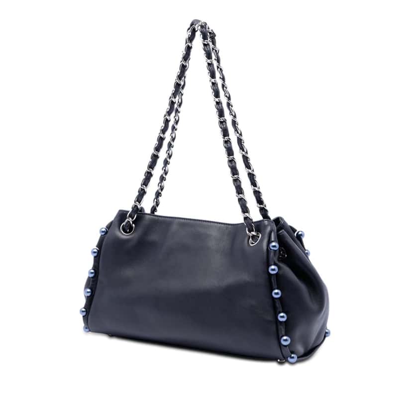 Chanel Small Lambskin Pearl Obsession Accordion Tote Blue Leather Very good condition - Back View
