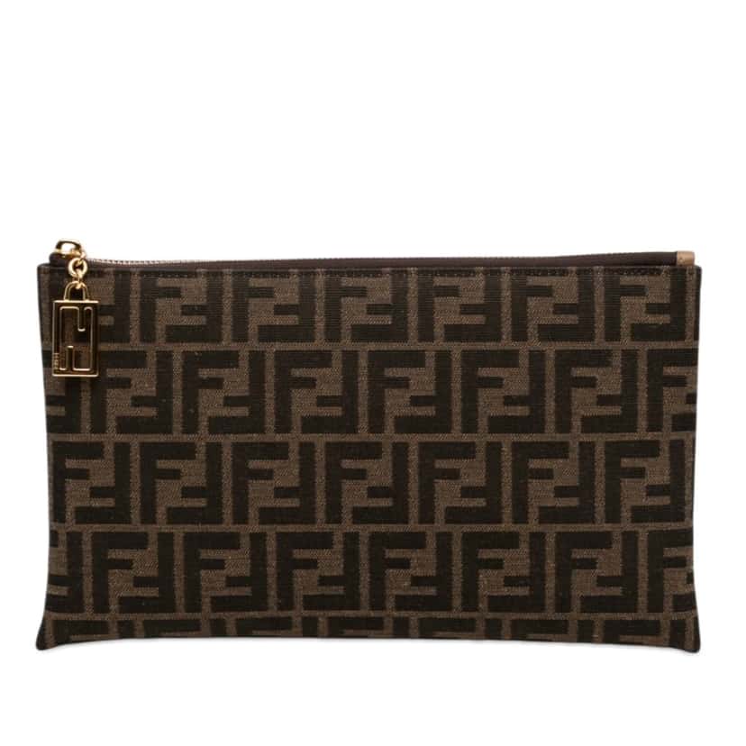 Fendi Medium FF Jacquard Flat Baguette Pouch Brown Very good condition - Front View