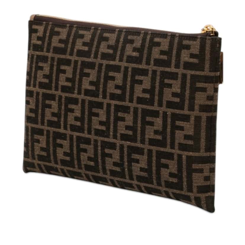 Fendi Medium FF Jacquard Flat Baguette Pouch Brown Very good condition - Back View