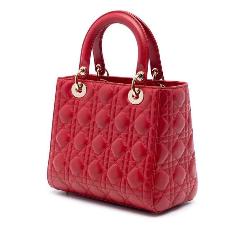 Dior Medium Lambskin Cannage Lady Dior Red Leather Very good condition - Back View