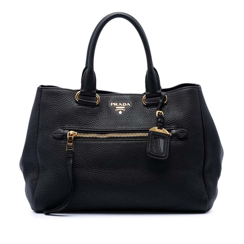 Prada Vitello Phenix Open Convertible Tote Black Leather Very good condition - Front View