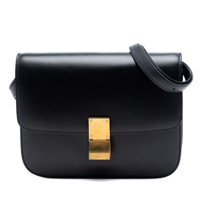 Celine Medium Calfskin Classic Box Black Leather Very good condition - Front View