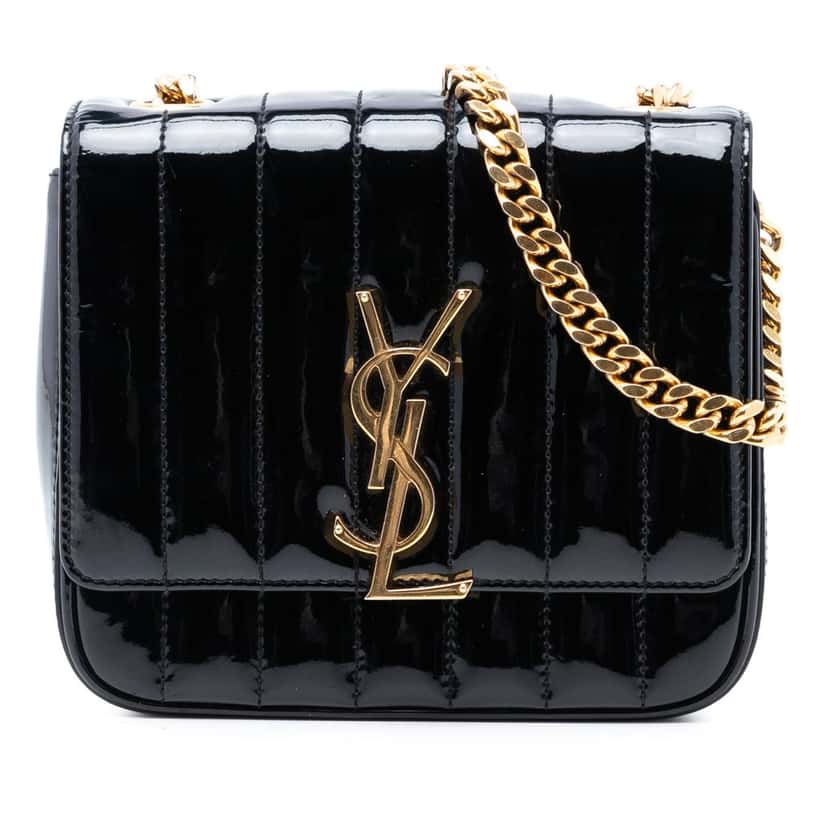 Saint Laurent Small Patent Monogram Vicky Chain Bag Black Leather Very good condition - Front View