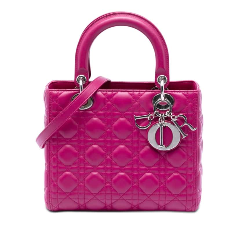 Dior Medium Lambskin Cannage Lady Dior Pink Leather Very good condition - Front View