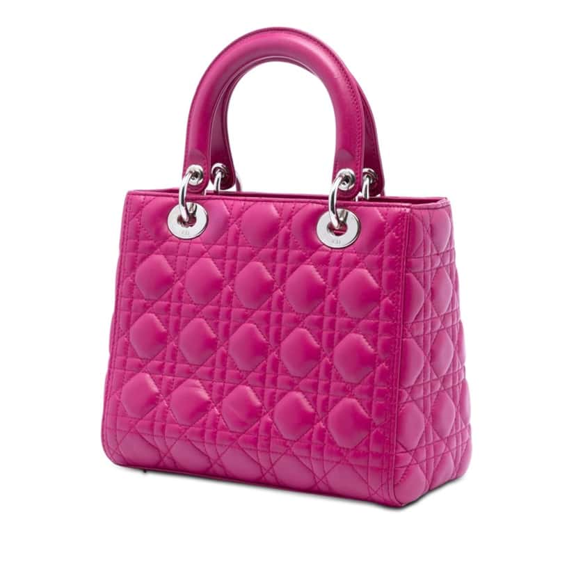 Dior Medium Lambskin Cannage Lady Dior Pink Leather Very good condition - Back View