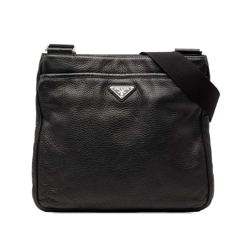 Prada Vitello City Zip Top Crossbody Black Leather Very good condition - Front View