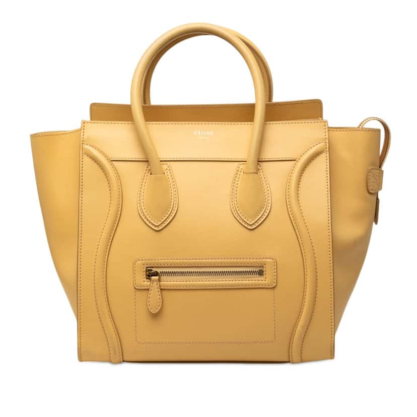 Celine Mini Drummed Calfskin Luggage Tote Yellow Leather Very good condition - Front View