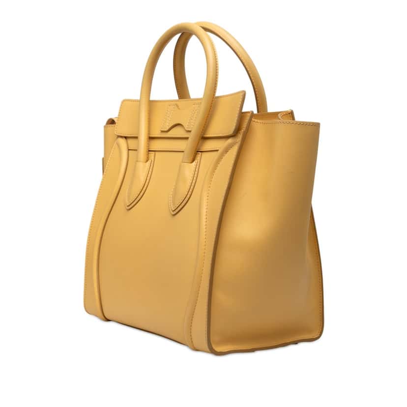 Celine Mini Drummed Calfskin Luggage Tote Yellow Leather Very good condition - Back View