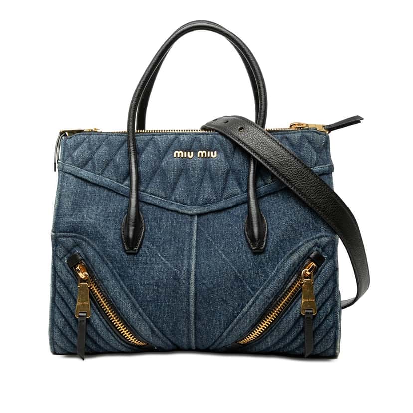 Miu Miu Matelasse Denim Biker Tote Blue Very good condition - Front View
