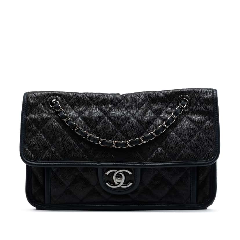 Chanel Medium Caviar French Riviera Flap Blue Leather Very good condition - Front View