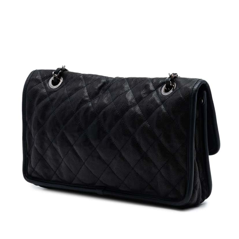 Chanel Medium Caviar French Riviera Flap Blue Leather Very good condition - Back View