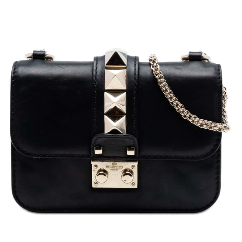 Valentino Mini Leather Rockstud Glam Lock Crossbody Black Leather Very good condition - Front View