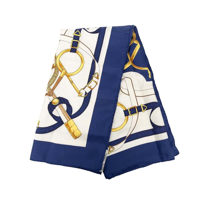 Hermès Eperon D Or Silk Scarf 90 White Very good condition - Front View