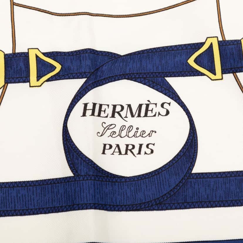Hermès Eperon D Or Silk Scarf 90 White Very good condition - Inside View