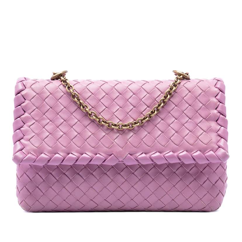 Bottega Veneta Baby Nappa Intrecciato Olimpia Crossbody Pink Leather Very good condition - Front View