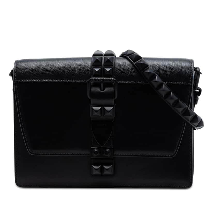 Prada Saffiano Trimmed Studded City Calf Elektra Crossbody Black Leather Very good condition - Front View