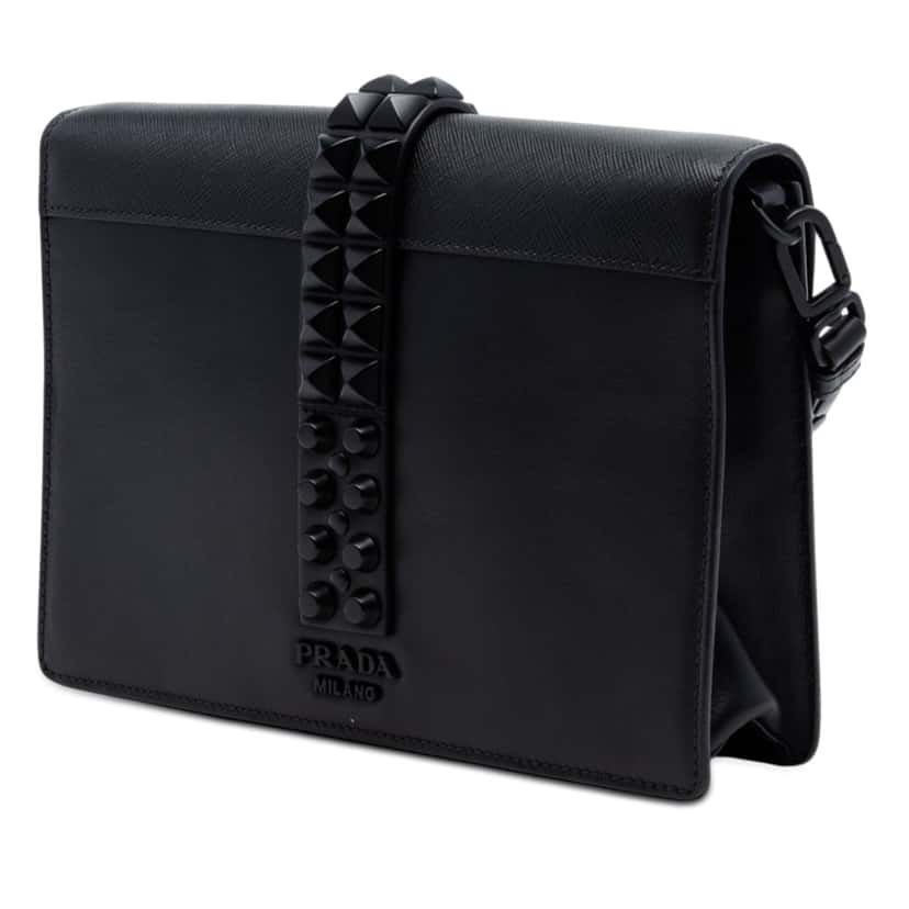 Prada Saffiano Trimmed Studded City Calf Elektra Crossbody Black Leather Very good condition - Back View