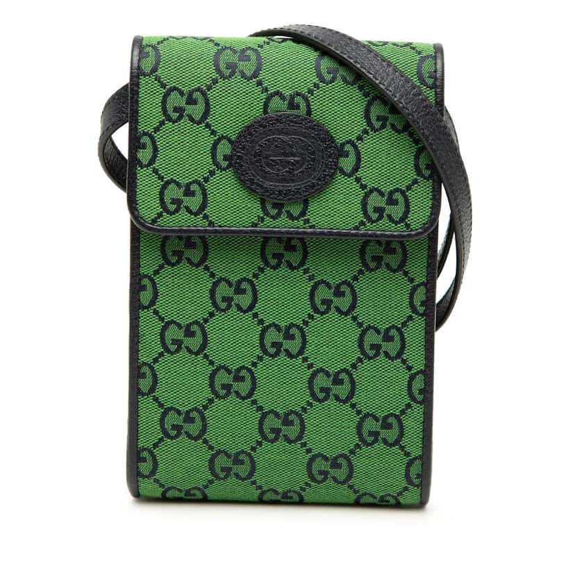 Gucci GG Canvas Phone Case Crossbody Green Very good condition - Front View