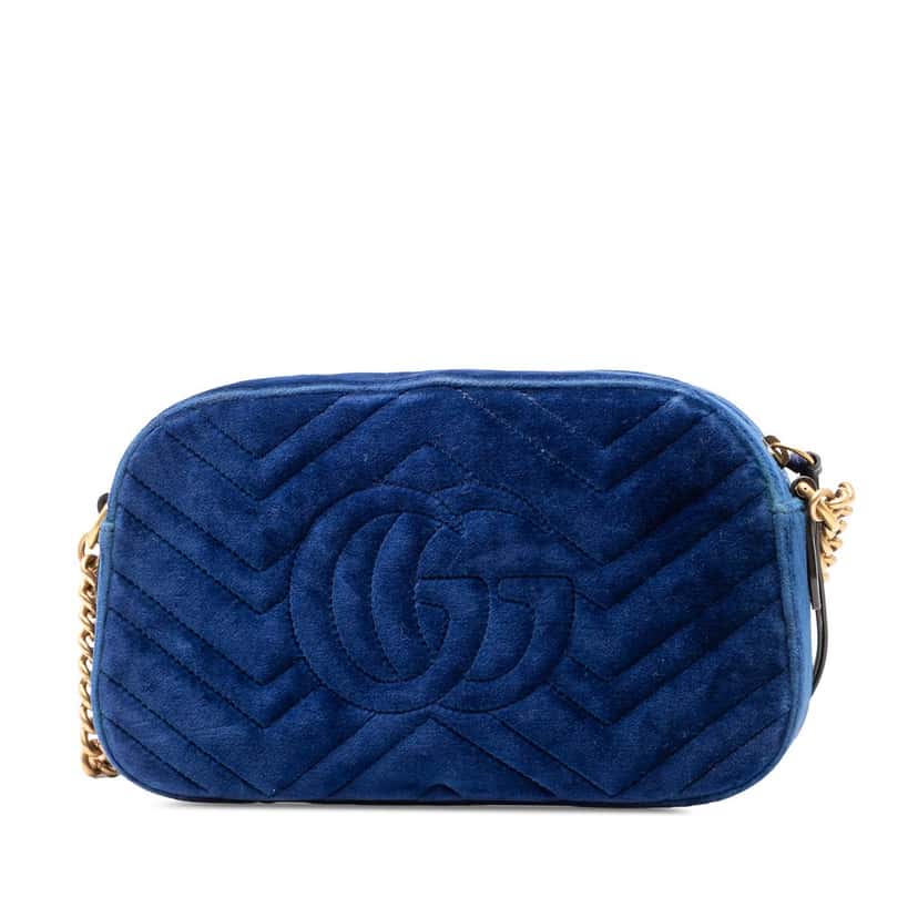 Gucci Small GG Marmont Matelasse Velvet Crossbody Blue Very good condition - Back View