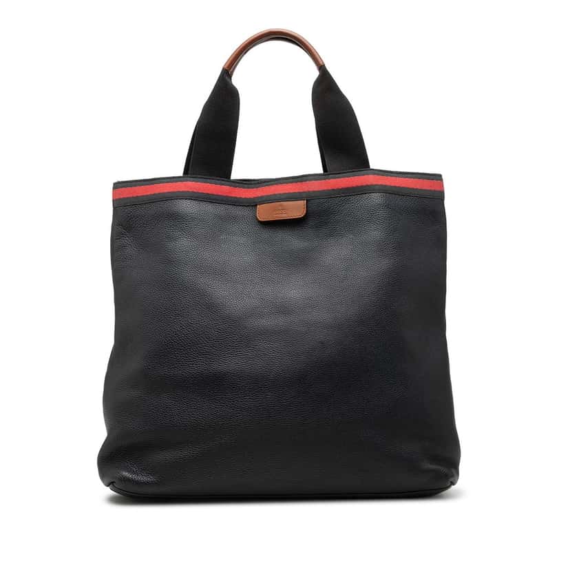 Gucci Calfskin Web Tote Black Leather Very good condition - Front View