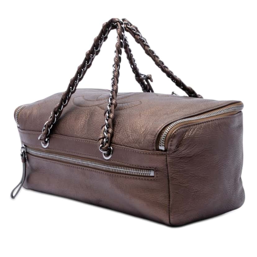 Chanel Metallic Deerskin CC Luxe Ligne Bowler Bag Brown Leather Very good condition - Back View