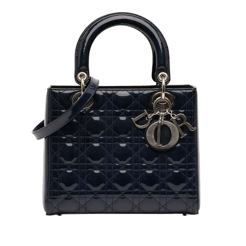 Dior Medium Patent Cannage Lady Dior Blue Leather Very good condition - Front View