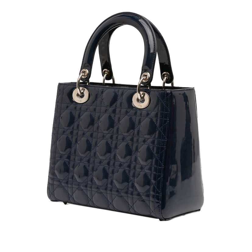 Dior Medium Patent Cannage Lady Dior Blue Leather Very good condition - Back View