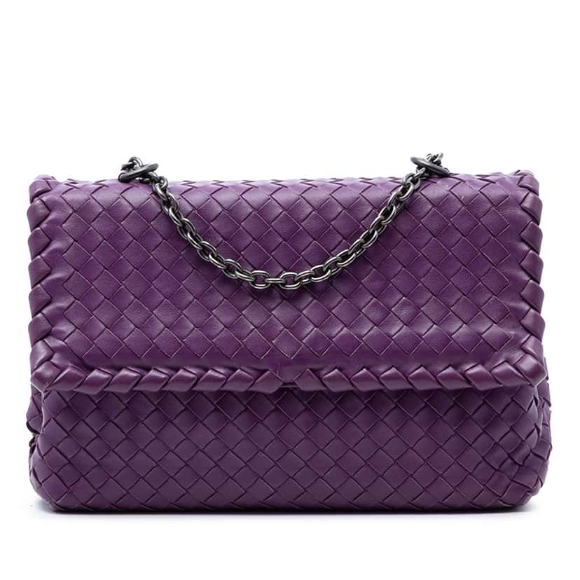 Bottega Veneta Small Nappa Intrecciato Olimpia Shoulder Bag Purple Leather Very good condition - Front View