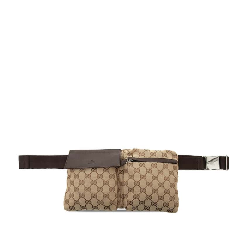 Gucci GG Canvas Double Pocket Belt Bag Beige Very good condition - Front View